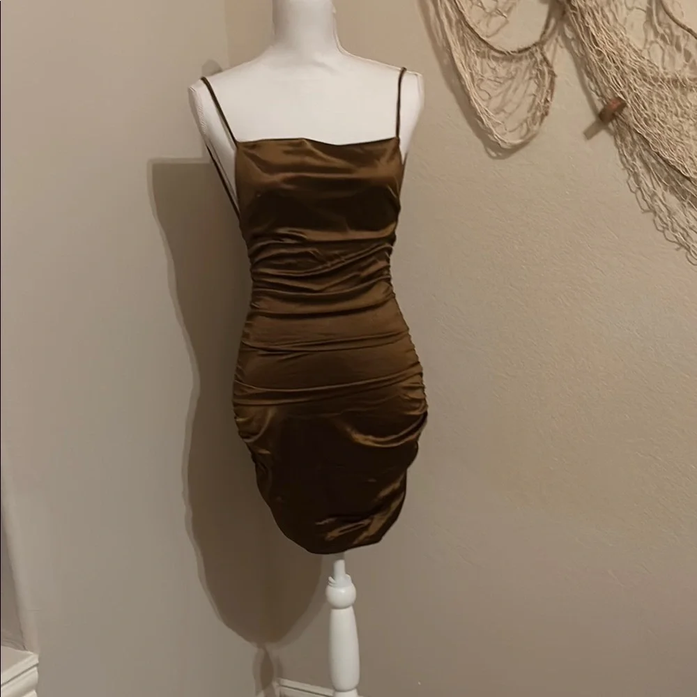 Elegant Brown Satin Dress - Picture 1 of 10